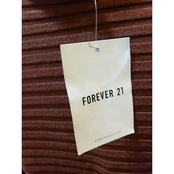 Forever 21 Fit & Flare Dress Women's Size OX Brown Rayon Ribbed Knit Long Sleeve - Picture 8 of 13